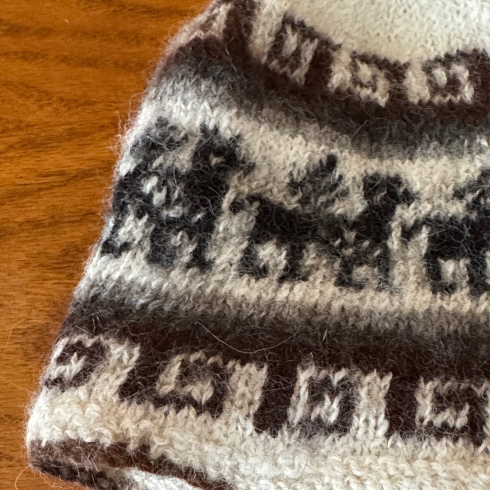 Cozy White and Brown Alpaca Handmade Knit Peruvian Design Hat - Picture 8 of 10